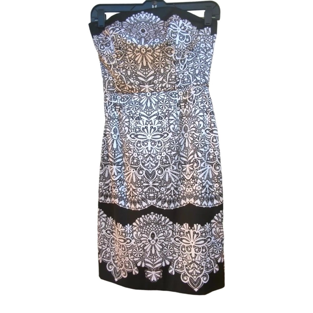 White House Black Market Dress Size 00 Black Geometric Strapless Wired Bust